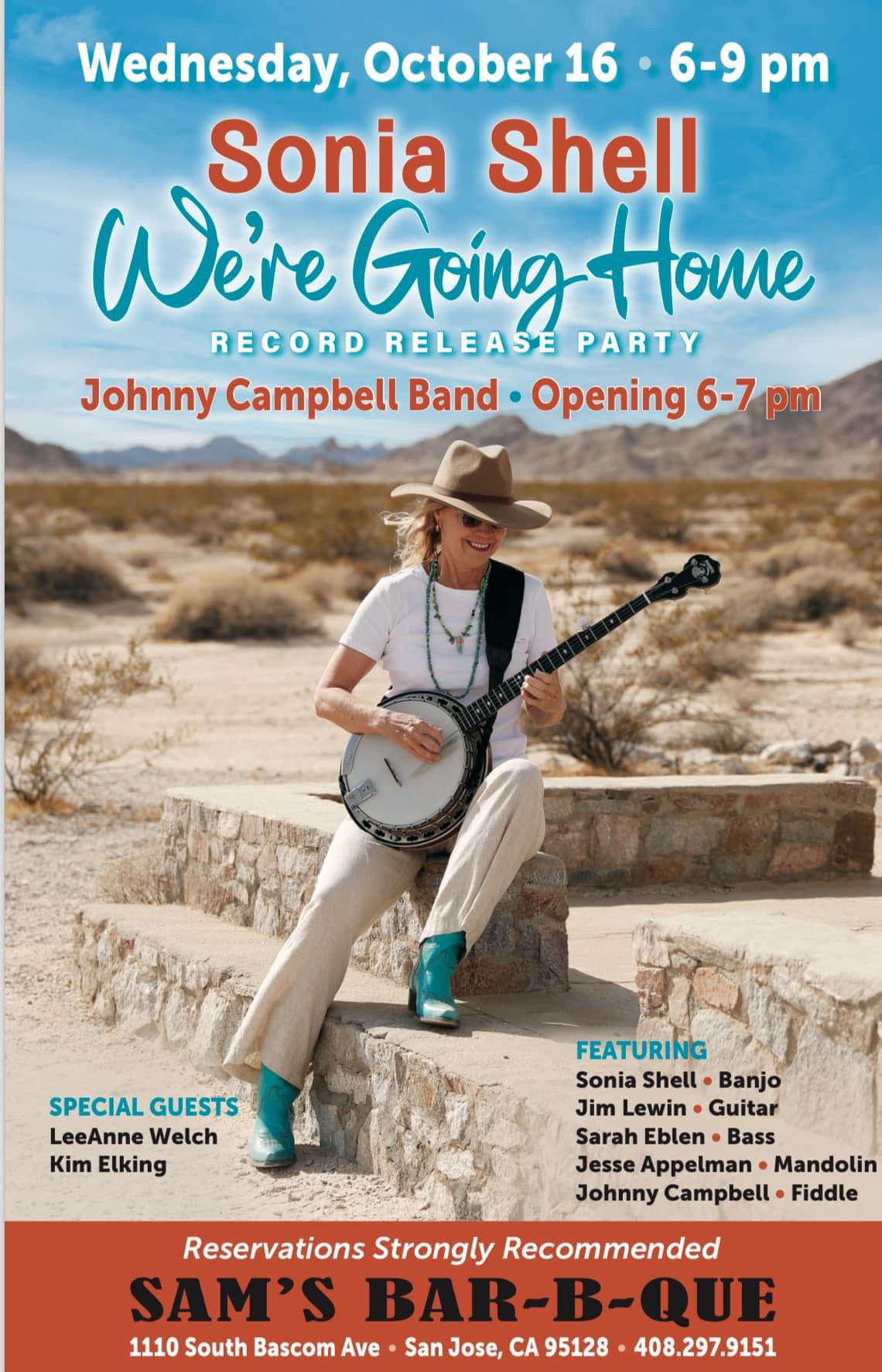 Sonia Shell Release party, October 16, 2024 at Sam's BBQ with opening act Johnny Campbell